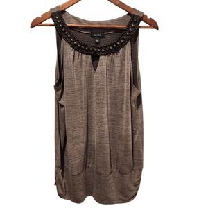 Alyx Womens Gray Sleeveless Studded Keyhole Blouse Size Large Stretch Casual